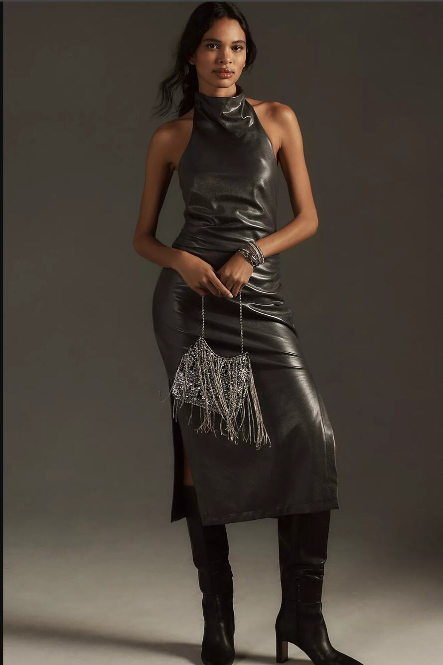 NWT Anthropologie Halter Sleeveless Black Midi Dress - Size XL - Picture 1 of 5